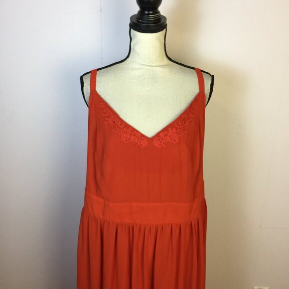 New! Torrid Maxi Tank Dress 4X Plus Orange Chiffon Embroidered Cross Back - Picture 11 of 15